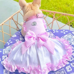 Luxe Pink Gingham Seersucker Dog Dress (Limited Edition)